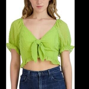 BCBG Generation retro vintage 2000s Y2K Green tie front crop top XS